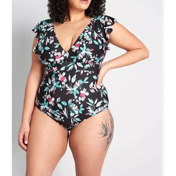 Modcloth Other - NEW MODCLOTH The Kelsie One Piece Swimsuit Floral Bathing Suit Black Teal 2X